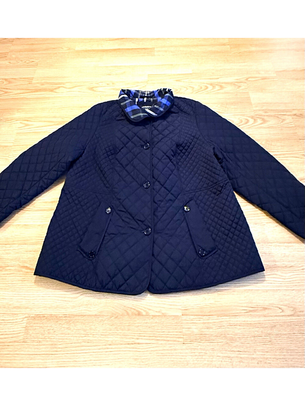 Liz Claiborne Women’s 3X Navy Quilted Jacket Plaid Lining Button Front